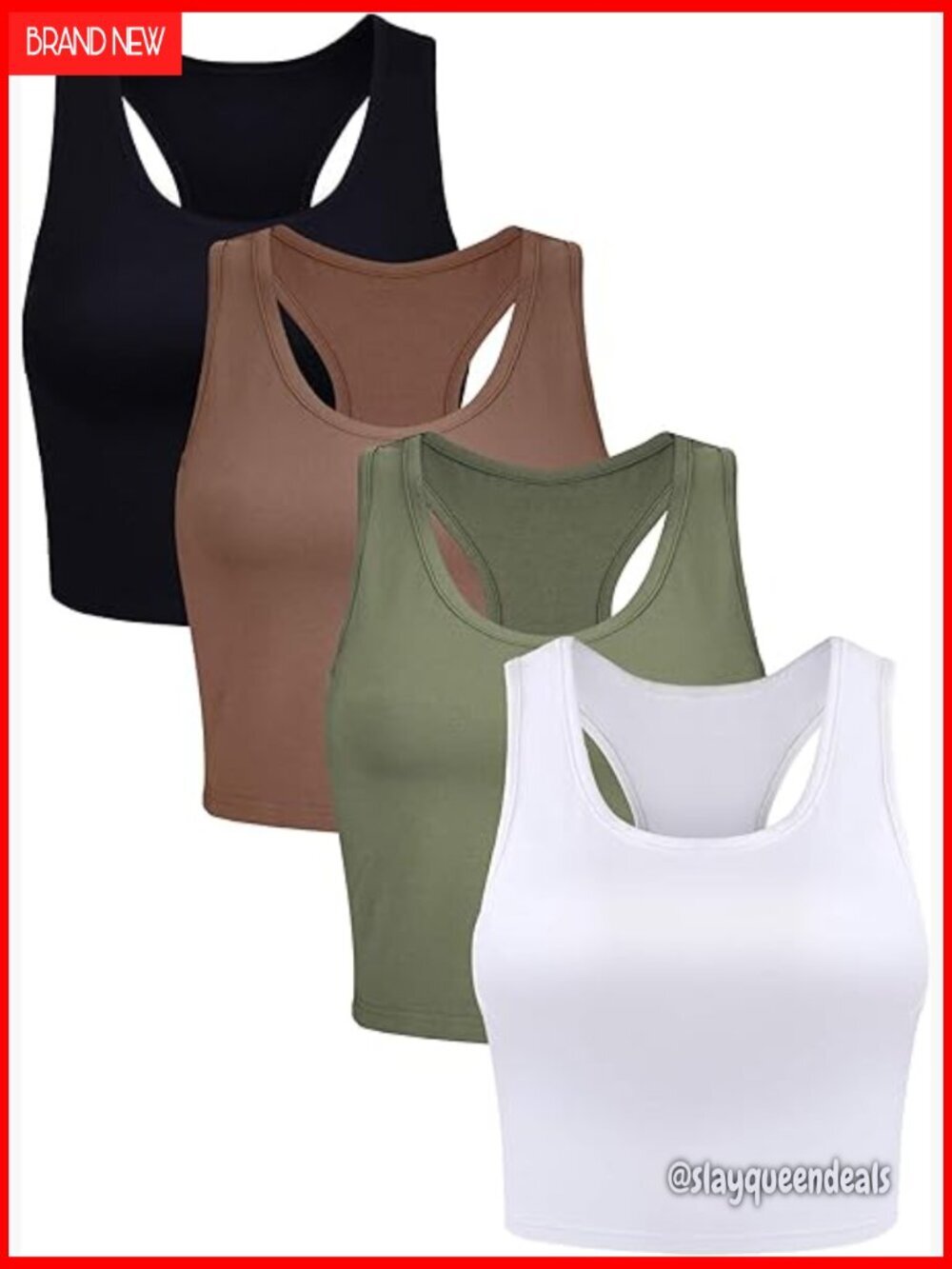 4-Piece Workout Crop Tank Tops, Sleeveless Racerback, Medium Weight Cotton